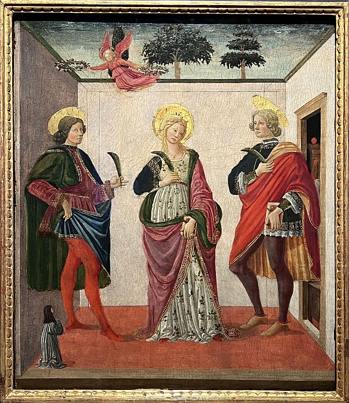 Francesco Botticini — Sainte Cécile entre saint Valérien et saint Tiburce avec une donatrice, vers 1470