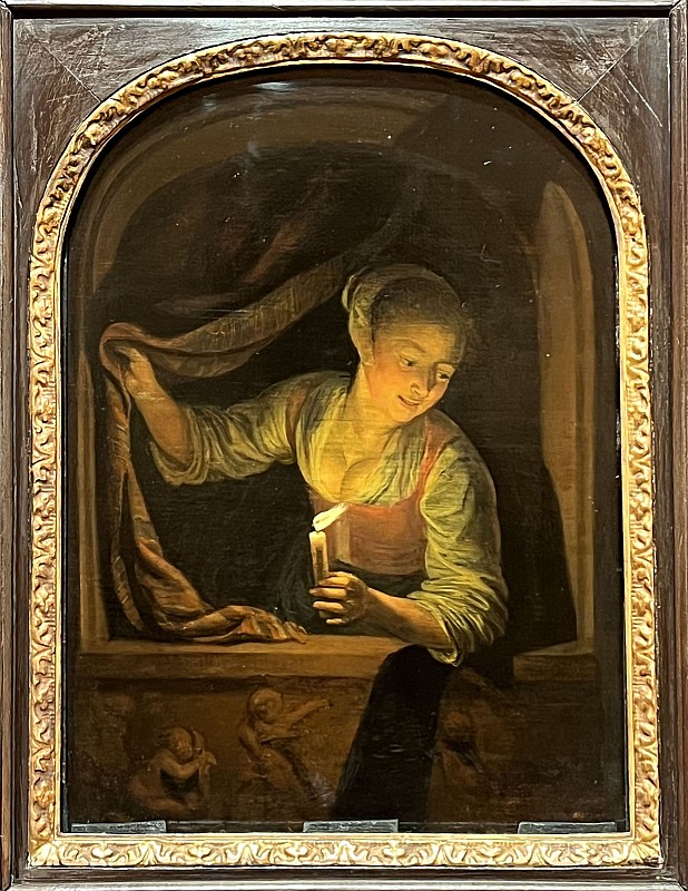 Gerrit Dou — Jeune Femme à la fenêtre avec une chandelle allumée, vers 1658-1665