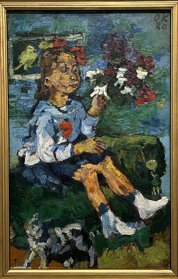 Oskar Kokoschka — Girl with flowers and cat, 1920
